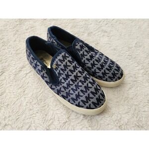 Michael Kors "Francie" Navy Blue MK Logo Print Slip On Sneakers Girls US Size 3